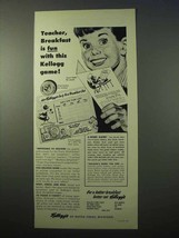 1951 Kellogg's Cereal Ad - Teacher, Breakfast is Fun - $18.49