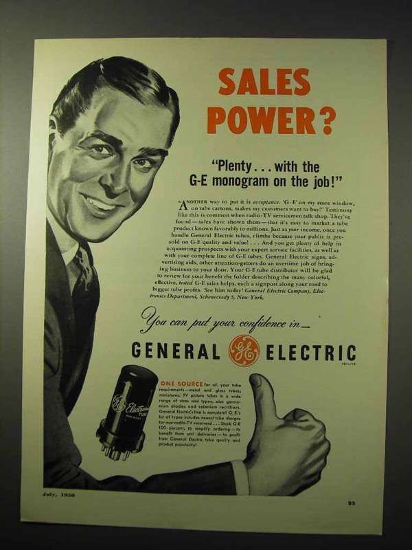 1950 General Electric Tubes Ad - Sales Power? - $18.49