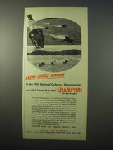 1951 Champion Spark Plugs Ad - Outboard Championships - £14.78 GBP