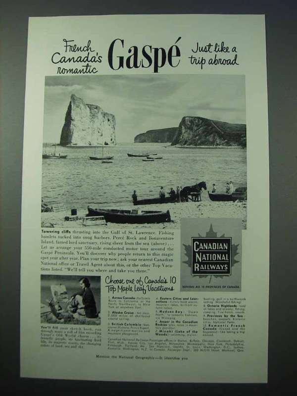 1953 Canadian National Railways Ad - Romantic Gaspe - $18.49