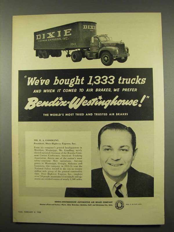 1956 Bendix-Westinghouse Air Brakes Ad - 1,333 Trucks - $18.49