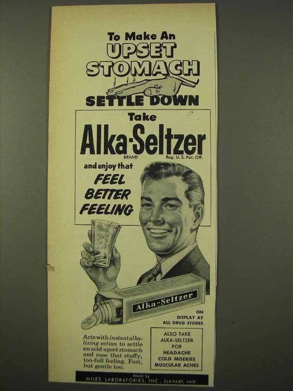 Primary image for 1954 Alka-Seltzer Tablets Ad - Upset Stomach Settle
