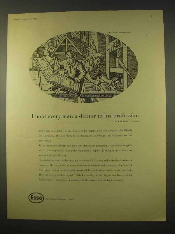 1954 Esso Oil Ad - Every Man a Debtor to His Profession - $18.49