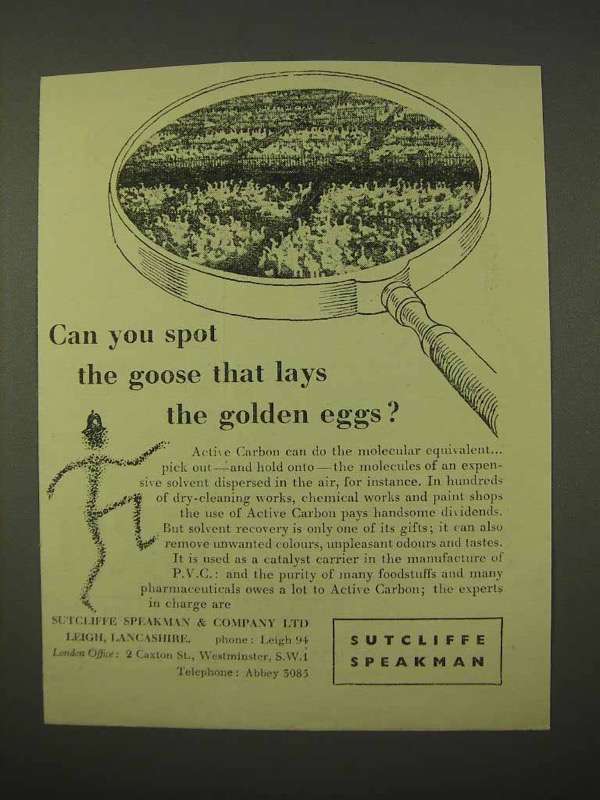 1954 Sutcliffe Speakman Active Carbon Ad - The Goose - $18.49