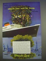 1955 French Line Cruise Ad - Art by Villemot - $18.49