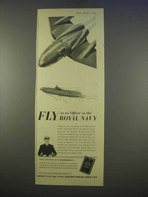 Primary image for 1955 Royal Navy Ad - Fly As an Officer