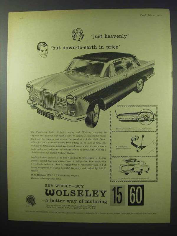 Primary image for 1960 Wolseley 15-60 Car Ad - Just Heavenly!
