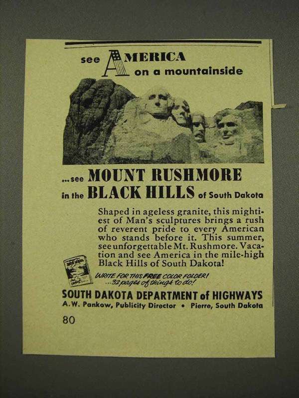 1956 South Dakota Tourism Ad - Mount Rushmore - £14.78 GBP