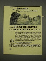 1956 South Dakota Tourism Ad - Mount Rushmore - £14.53 GBP
