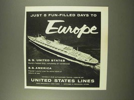 1956 United States Lines Cruise Ad - 5 Fun-Filled Days - $18.49