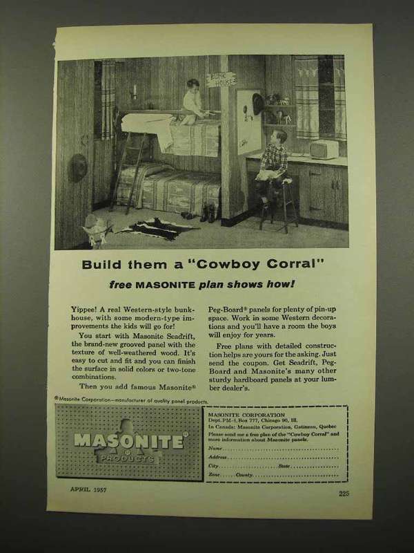 1957 Masonite Seadrift, Peg-board Panel Ad - Cowboy - $18.49