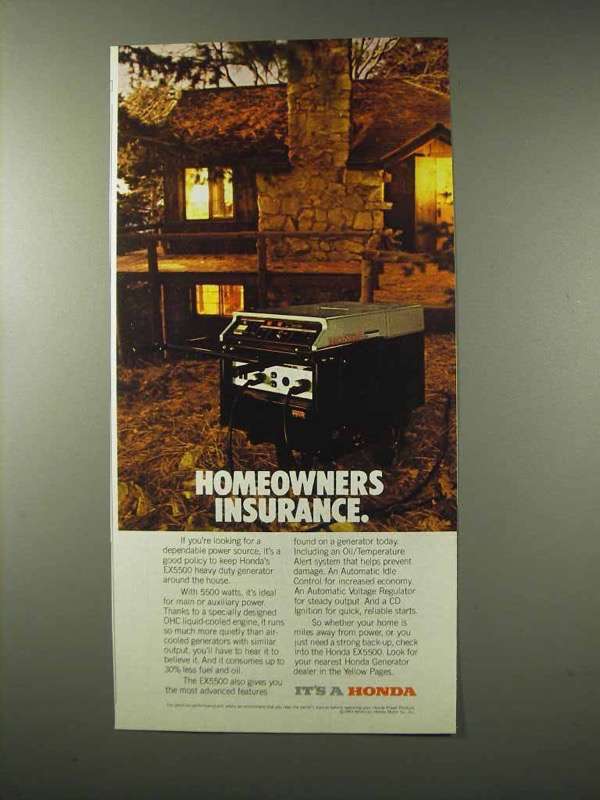 1983 Honda EX5500 Generator Ad - Homeowners Insurance - £14.52 GBP