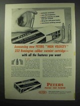 1950 Peters 222 Remington Cartridge Ad - High Velocity - $18.49