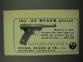 1950 Ruger .22 Pistol Ad - Delivery is Slow - $18.49