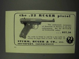 1950 Ruger .22 Pistol Ad - NICE - $18.49