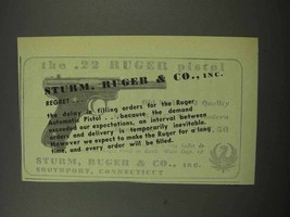 1950 Ruger .22 Pistol Ad - Regret - $18.49