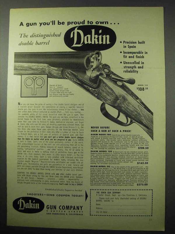 1956 Dakin Model 100 Shotgun Ad - Proud to Own - $18.49