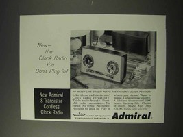 1958 Admiral 8-Transistor Cordless Clock Radio 810 Ad - $18.49