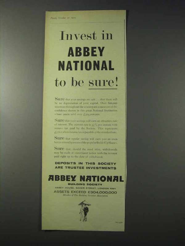 Primary image for 1959 Abbey National Building Society Ad - Invest In