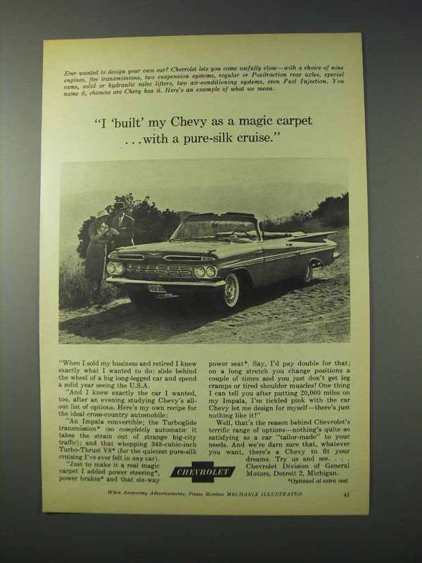 1959 Chevrolet Impala Convertible Car Ad - Magic Carpet - $18.49