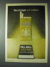 1973 Pall Mall Gold 100&#39;s Cigarettes Ad - Longer Milder - £14.77 GBP