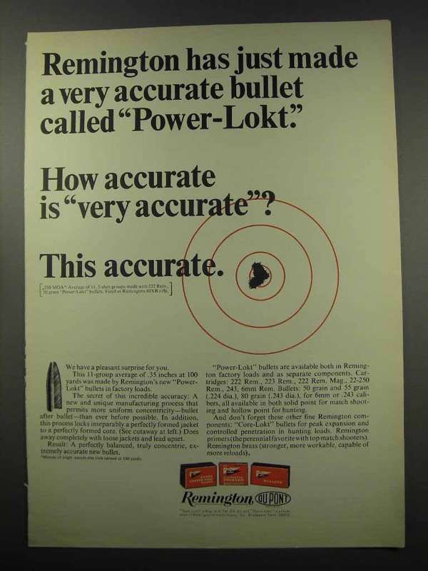 1966 Remington Power-Lokt Bullet Ad - Very Accurate - $18.49