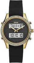 GUESS Goldtone Crystal Watch Black Rubber 38mm Black Rubber Strap - $131.95