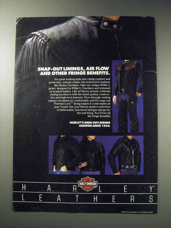 Primary image for 1988 Harley-Davidson Leathers Ad - Fringe Benefits