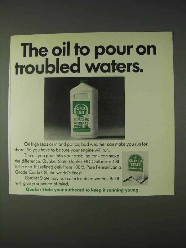 Primary image for 1969 Quaker State Duplex HD Outboard Motor Oil Ad