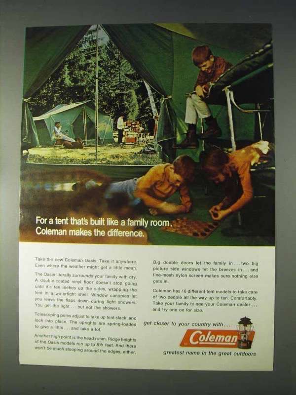 1970 Coleman Oasis Tent Ad - Built Like a Family Room - $18.49