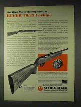 1972 Ruger 10/22 Carbine Ad - High Power Quality - $18.49