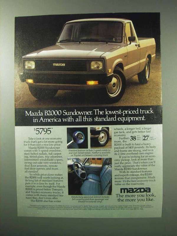 1983 Mazda B2000 Sundowner Pickup Truck Ad - $18.49