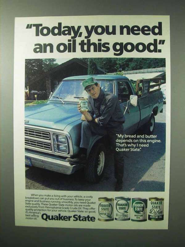 1983 Quaker State Motor Oil Ad - Need Oil This Good - $18.49