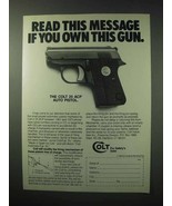1984 Colt 25 ACP Auto Pistol Ad - Read this Message - $18.49