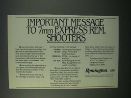 1982 Remington Ad - Recall of 7mm Express Cartridges - $18.49
