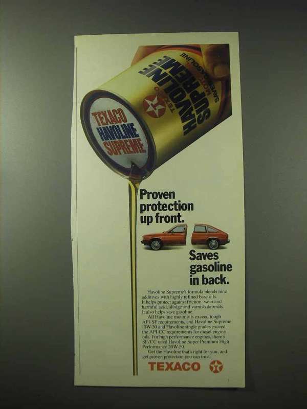1984 Texaco Havoline Supreme Motor Oil Ad - Protection - $18.49