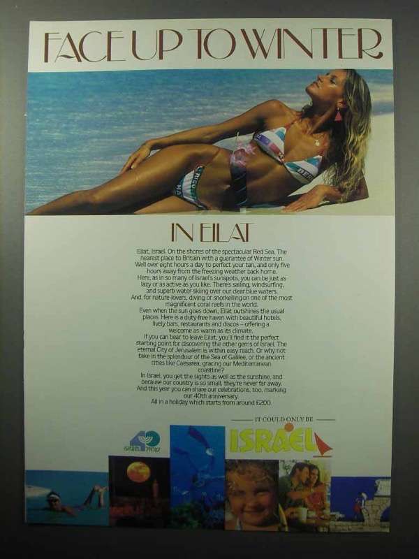 Primary image for 1987 Israel Tourism Ad - Face Up to Winter in Eilat
