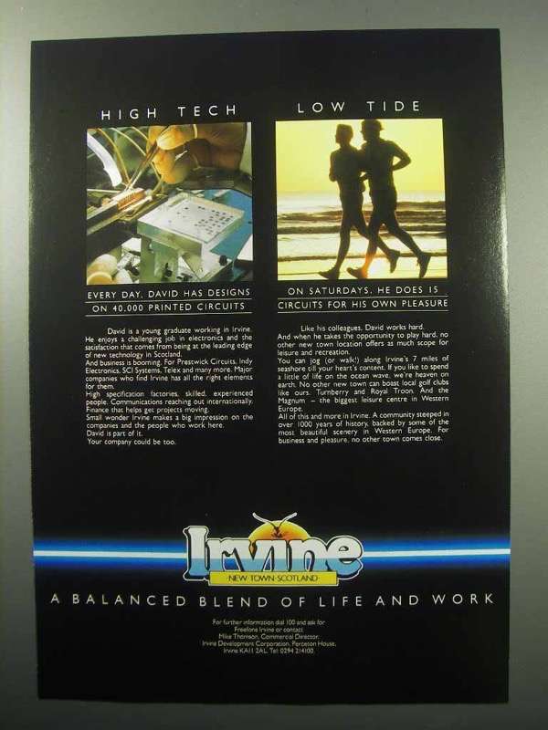 1987 Irvine New Town Scotland Ad - High Tech Low Tide - $18.49