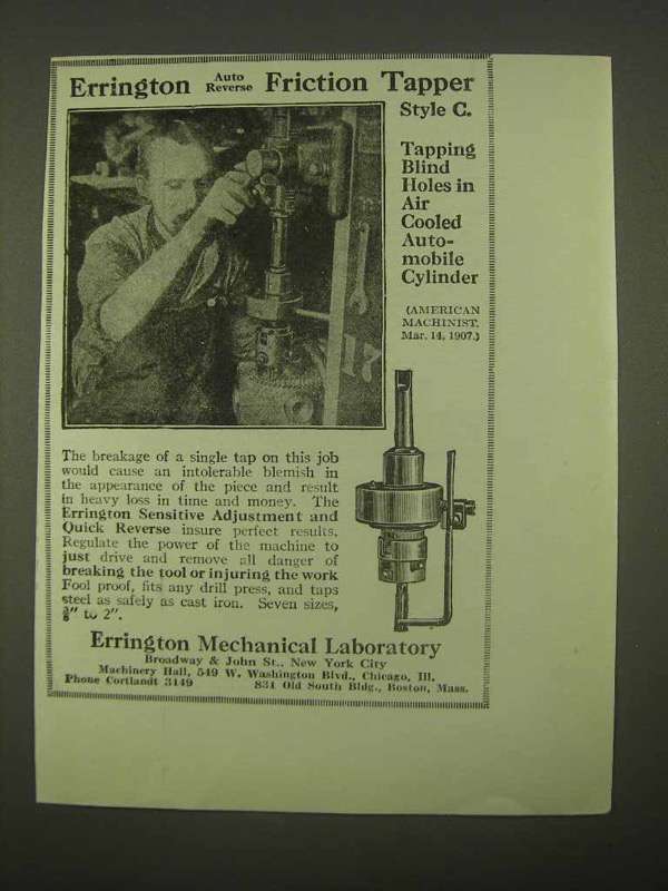 Primary image for 1922 Errington Auto Reverse Friction Tapper Style C Ad