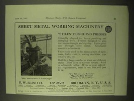1922 E.W. Bliss Stiles Punching Presses Ad - £14.55 GBP
