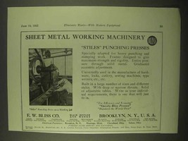 1922 E.W. Bliss Stiles Punching Presses Ad - £14.81 GBP