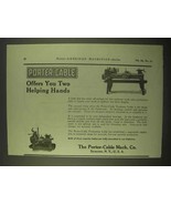 1922 Porter-Cable Toolroom Lathe, Production Lathe Ad - £14.55 GBP