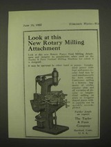 1922 Taylor &amp; Fenn Rotary Milling Attachment Ad - £14.78 GBP