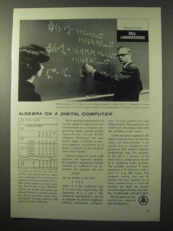 Primary image for 1964 Bell Telephone Ad - Algebra on a Digital Computer