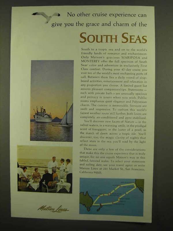 1965 Matson Lines Ad - Grace And Charm of South Seas - £14.54 GBP