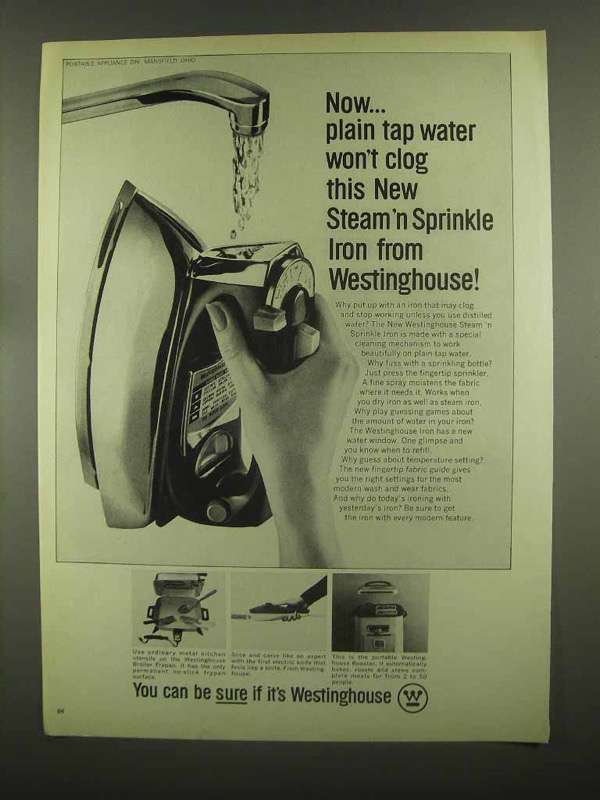 1965 Westinghouse Steam'n Sprinkle Iron Ad - Tap Water - $18.49