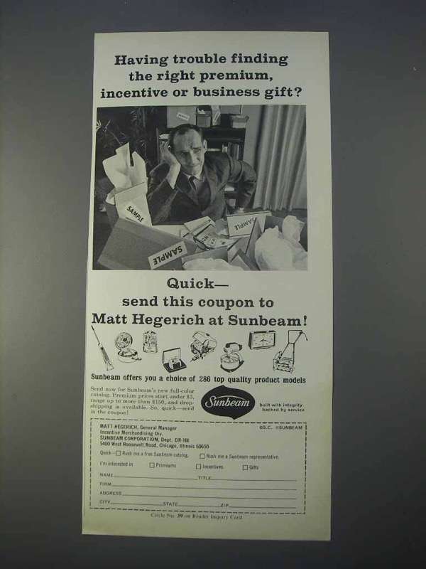 1966 Sunbeam Appliances Ad - Right Premium Incentive - $18.49