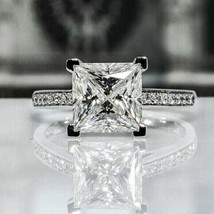 White Moissanite 2.10Ct Princess Cut White Gold Plated Engagement Ring Size 6 - £125.49 GBP