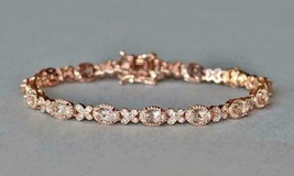9Ct Oval Cut Simulated Morganite &amp; Diamond  Bracelet 925 Silver Gold Plated - £156.10 GBP