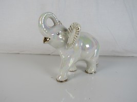 Vintage Lusterware Iridescent Elephant Trunk up Blue Pink Green with Gol... - $14.27